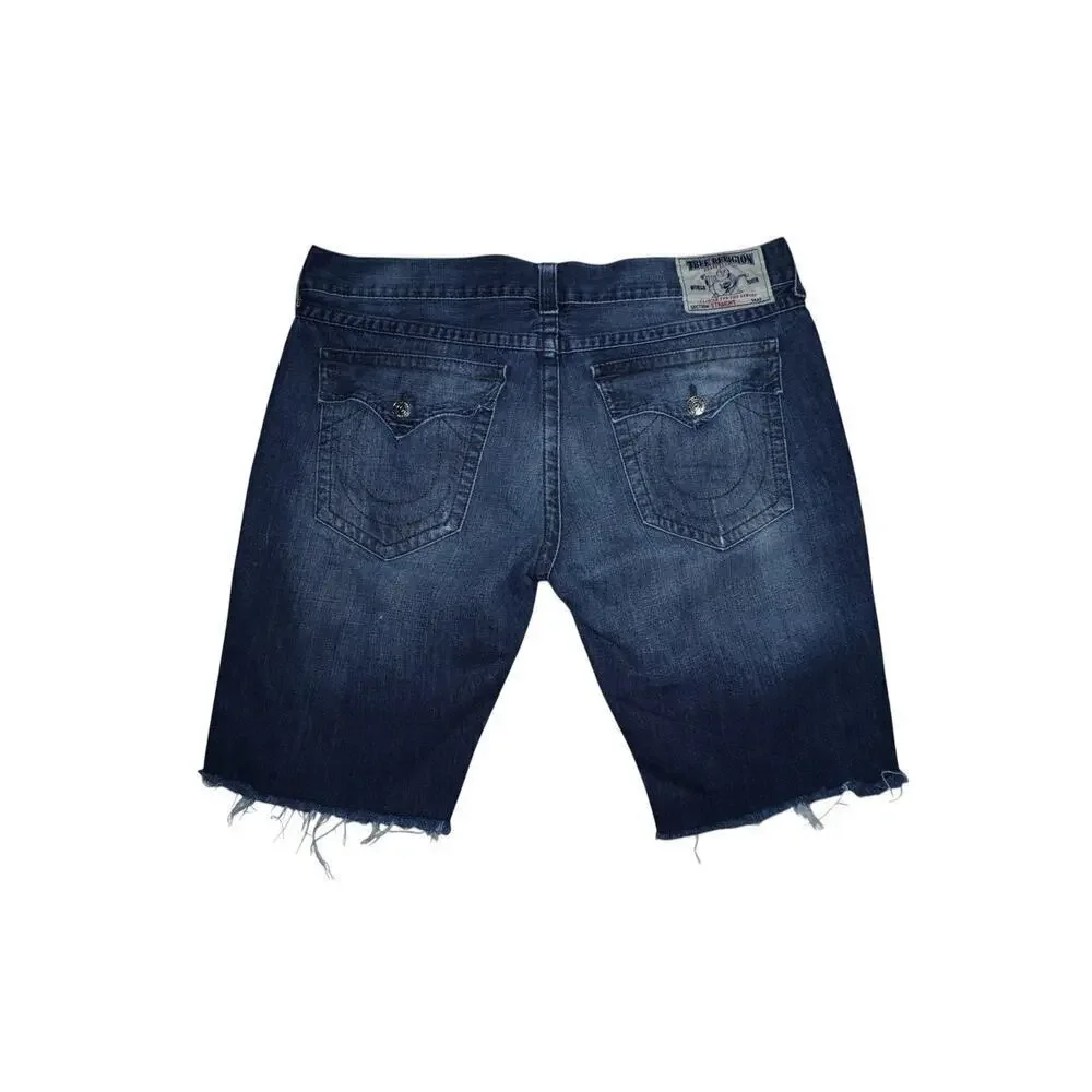 True Religion Men’s Straight Cutoff Denim Shorts Dark Wash Blue Size 40